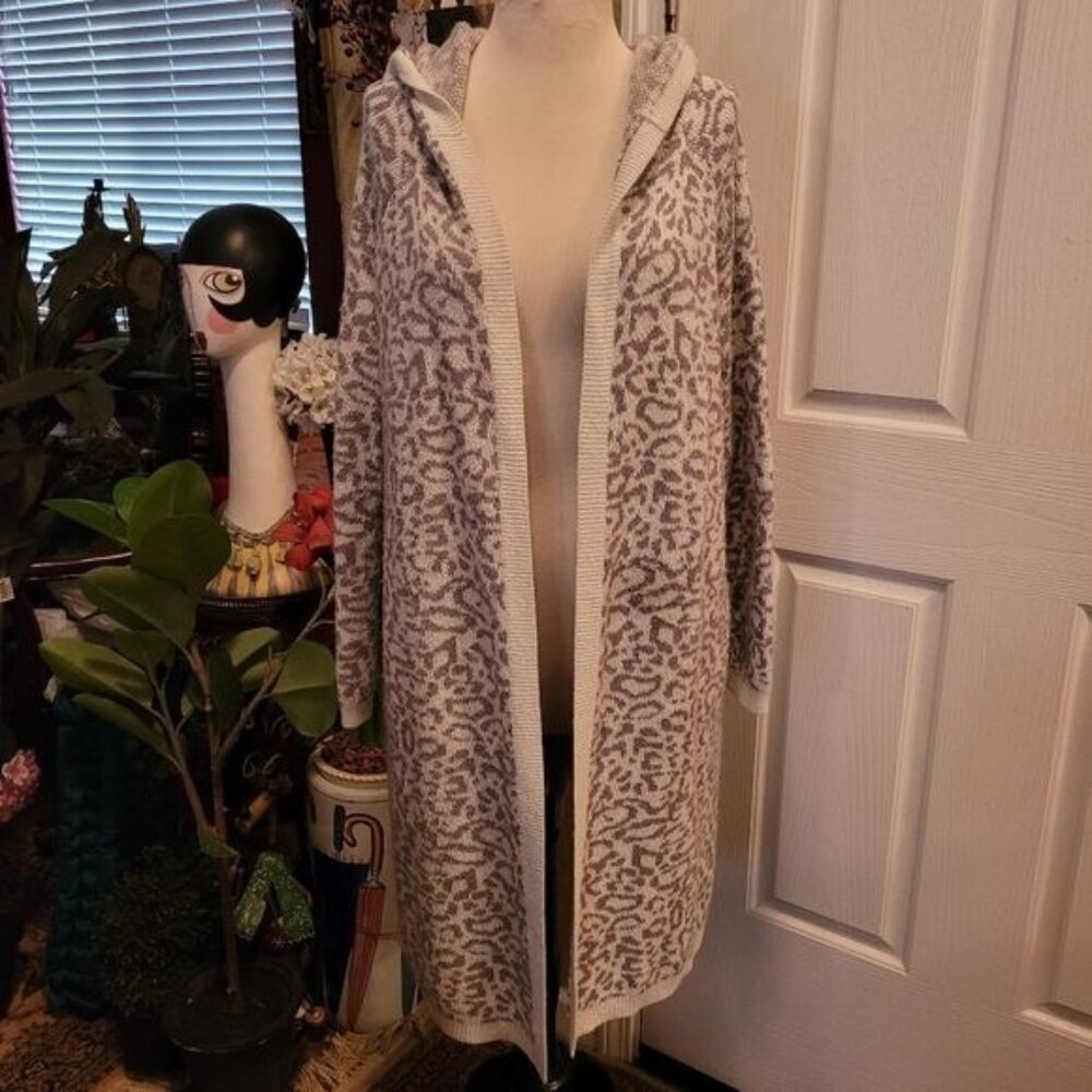 Juicy couture cardigan duster sweater jacket gray cheetah animal print xl